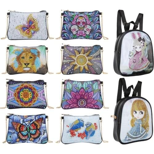 DIY Special Shaped Diamond Painting Leather Bags Chain Clutch Cross Stitch Wallet Students Backpack Children School Bags