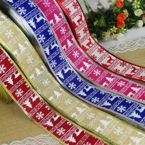 2Y/Yard elk pattern Snowflake pattern Merry Christmas party Ribbon DIY Handmade crafts materials 50 mm