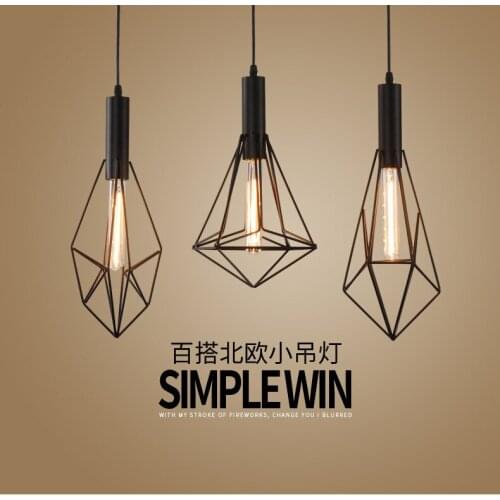 Loft Iron Diamond Pendant Light Vintage Industrial Lighting Bar Cafe Bedroom Restaurant Nordic Country Style Iron Hanging Light