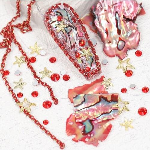 Starfish Metal Chain Shell Stone 3D Nail Art Sticker DIY Nail Art Decoration Diamond Jewelry Manicure Accessories