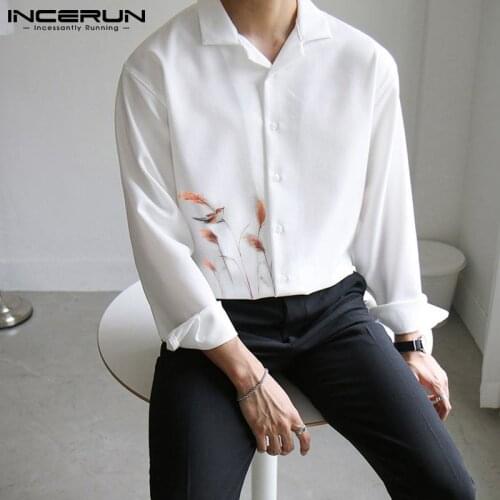2021 Printed Men Casual Shirt Turn Down Collar Long Sleeve Streetwear Button Brand Shirts Leisure Camisa Masculina S-5XL INCERUN