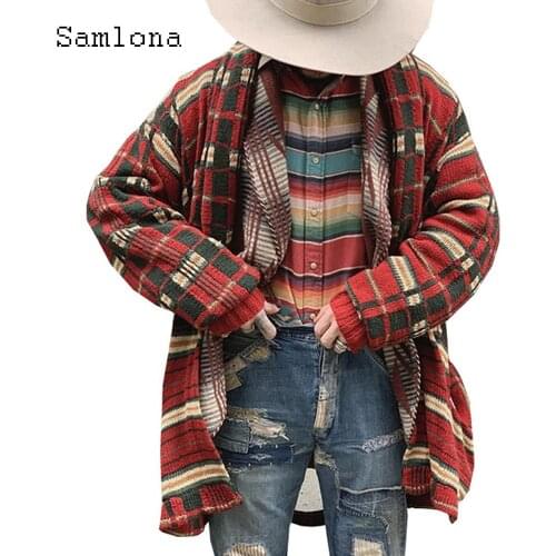 Samlona Plus Size Men Autumn New Knitting Sweaters Winter Warm Coats Mens Patchwork Top Long Cardigans Open Stitch Sweater 2021