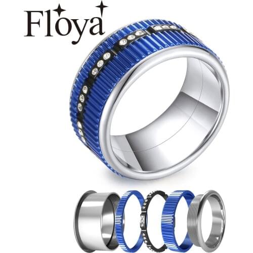Floya Turning Band Ring in Rings Sets Women Fashion Stainless Steel Wedding Band Ring Mutilayer Argent Femme Bijoux Gift Box