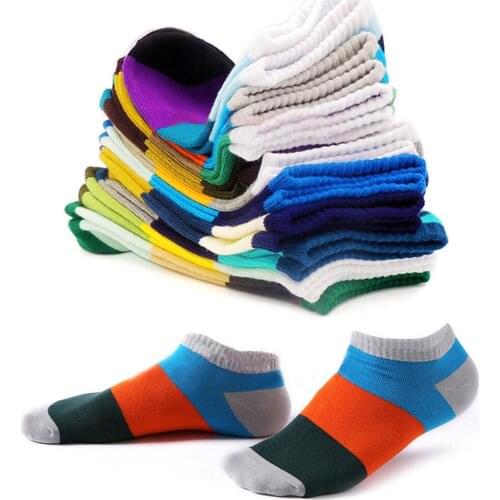 5Pairs Men Color Block Strips Breathable Sweat Absorbent Low Cut Ankle Socks Socks Breathable Short Socks Solid Color Ankle Sock