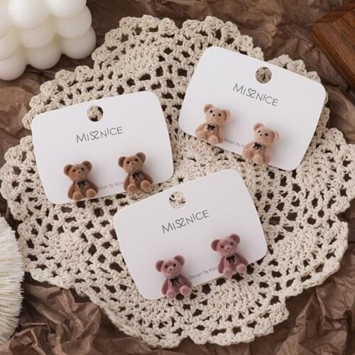 New 2021 Korean version of cute funny plush earrings cute bow bear popular exquisite earrings fashion jewelry