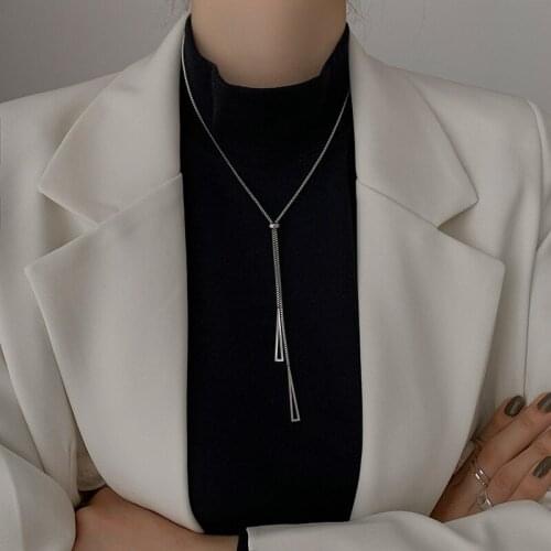 QiLuxy New Stainless Steel Chain Necklaces Long Tassel Triangle Pendant Necklace Women Simple Sweater Chain Fashion Jewelry