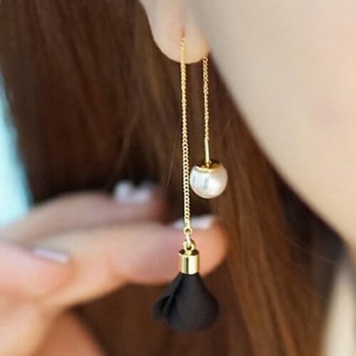 New Long Crystal Tassel Gold Color Dangle Flower Earrings for Women Wedding Drop Earing Fashion Jewelry Gifts Imitation Pearls