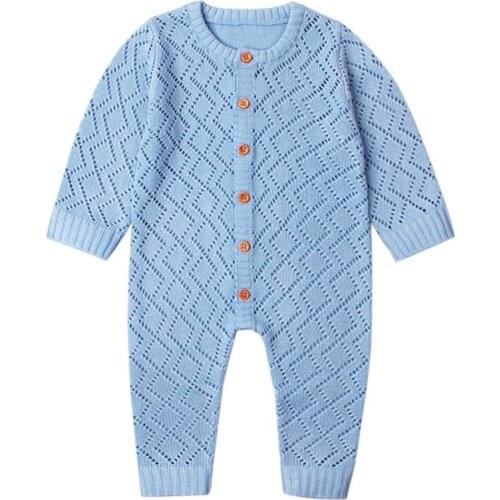Newborn Boys Girls Sweater Jumpsuit Toddlers Long Sleeve Hollow Casual Romper Infant Clothes New 2021