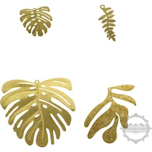 Raw brass Monstera leaf DIY pendant charm supplies findings 1800343