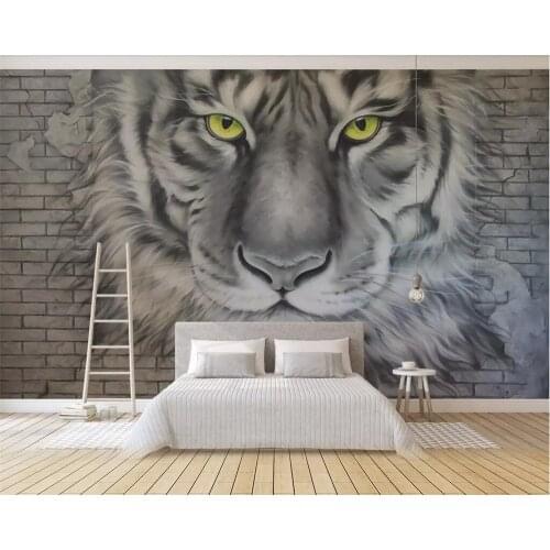 Beibehang Custom wallpaper gray brick wall tiger TV background wall paper home decor living room bedroom background 3d wallpaper