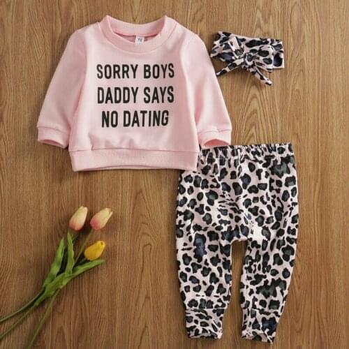 Pudcoco New Fashion 3pcs Cute Baby Girl Fall Clothing Leopard Print T-Shirt Tops Long Pants Outfit Clothes Set 0-24M