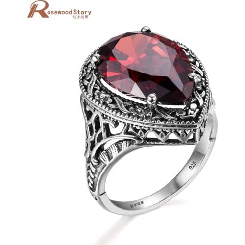 Luxury Created Garnet Zircon Cocktail Rings New 925 Sterling Silver Vintage Jewelry Big Rhinestone Best Friend Infinity Rings
