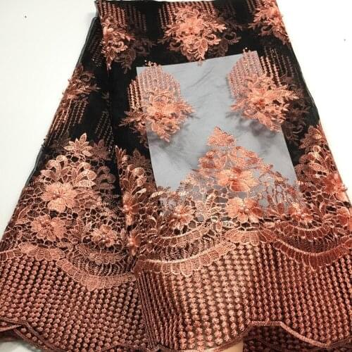 Pink african lace fabric 2020 high quality lace french mesh fabric beaded stones nigerian swiss lace fabrics for dress M31591
