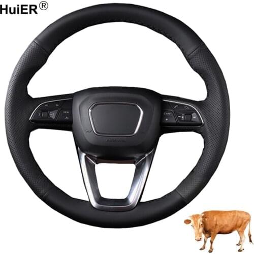 Hand Sewing Car Steering Wheel Cover Volant Top Cow Leather For Audi A4 (B9) Avant Allroad Q3 Q5 SQ5 Q7 SQ7 Q8 SQ8 Funda Volante
