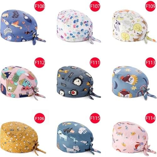 Scrubs women Cap Print Cotton Adjustable scrub hats For Men Women Beauty Salon Working Cap Laboratory Room Hat gorro enfermera