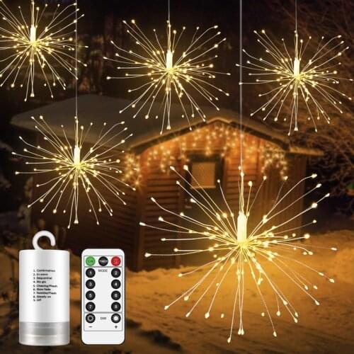 180 LED Firework String Lights 8 Mode Explosion Star Copper Silver Wire Fairy Light Decoration Lamp Remote Control String Light