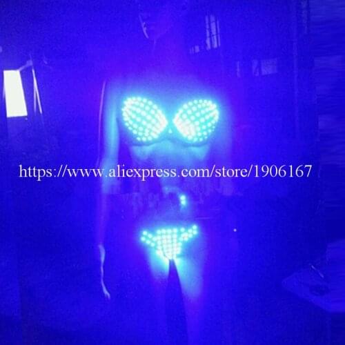 LED Luminous Sexy Women Suit LED Growing Bra Shorts Performance Costume LED Sex Lady Dance Wear
