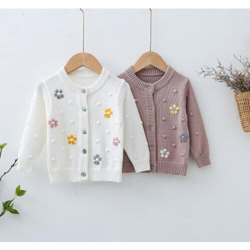 Newborn Baby Girl Sweater Toddler Baby Knit Cardigan Autumn Winter Embroidery Flowers Sweater Baby Girl Crochet Tops