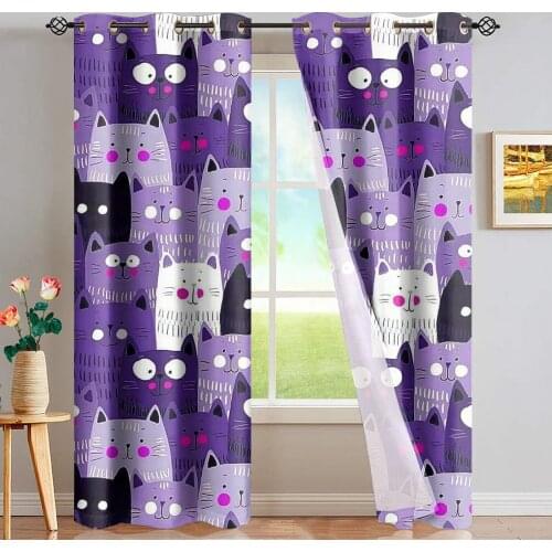 DARMIAN Cartoon Cat Family Party Design Blackout Thermal Insulated Curtain for Kids Bedroom Custom Home Living Room Drapes