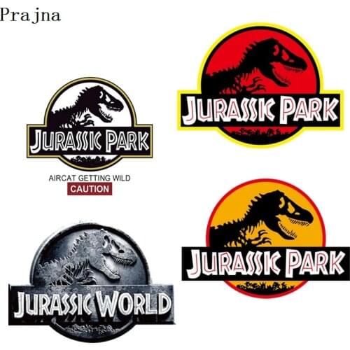 Prajna Punk Style Jurassic Park Heat Transfers Cartoon Stickers Iron On Vinyl PVC Transfer Cartoon Patches For Clothing Decor