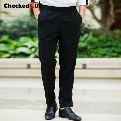 Comfortable cheap elastic waist band black chef pants unisex restaurant uniforms pants catering cook pants