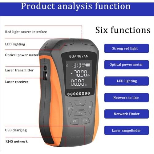 OPM visual fault locator network cable test fiber optic tester New 6-in-1 multifunctional optical power meter 5km 15km VFL LED