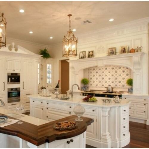 High End Clive Christian Style Kitchen With Big Island Solid Wood White Customized Kitchen Cabinets