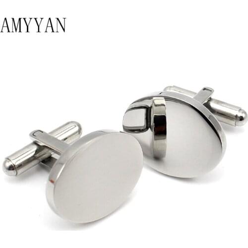 High Quality Oval Cufflink Stainless Steel Color Engraved Logo Name Classic Man Cufflinks Retail