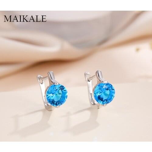MAIKALE Classic Round MultiColor Cubic Zirconia Stud Earrings for Women Jewelry Small Earrings Wedding Party Gifts High Quality