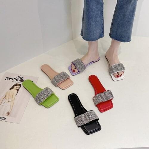 Women Summer Slippers Crystal Causal Korean Soft All-match Flats Elegant Office Ladies Open Toe Handmade Shoes