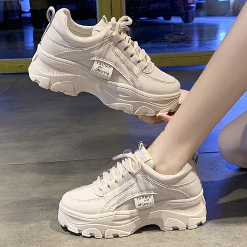Womens Chunky Sneakers 2019 Fashion Women Platform Shoes Lace Up White Vulcanize Shoes Womens Female Trainers Dad Shoes