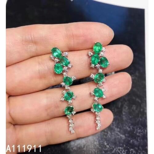 KJJEAXCMY fine jewelry 925 sterling silver inlaid Natural Emerald fashion ladies earrings support detection noble
