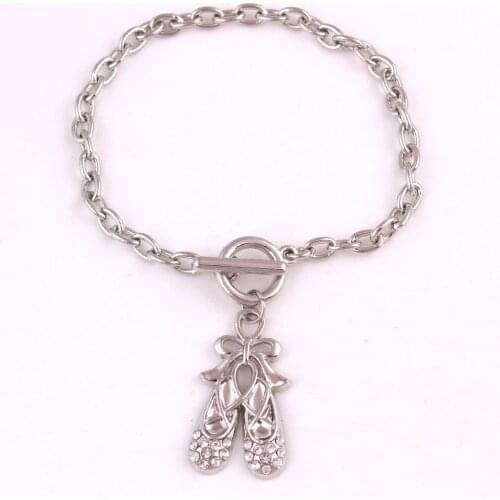 Women Bracelet Link Chain Beautiful Shape Ballet Shoes And Sparkling Crystals Zinc Alloy Material Provide Dropshipping