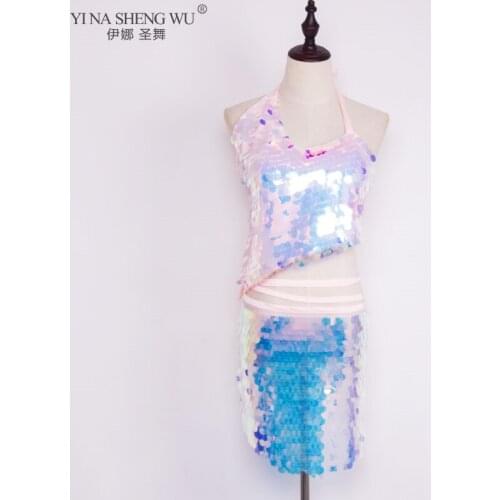 Women Belly Dance Costume Tops Mermaid Sequined Hip Scarf Costumes Bellydance Fish Scale Sequin Wrap Belt Belly Dancewear