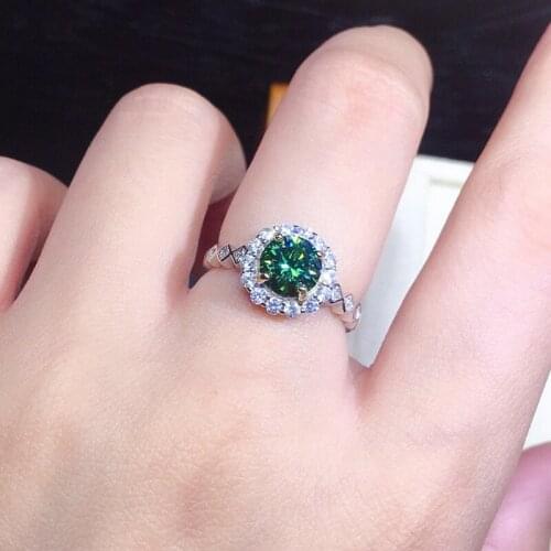 BLACK ANGEL Unique Flower Shape 925 Silver Luxury CZ Created Green Blue Moissanit Gemstone Open Ring For Women Wedding Jewelry