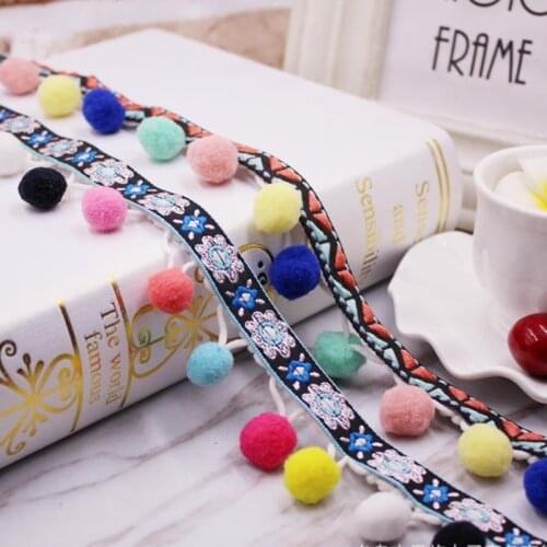 1Yards/Lot Tassel Lace Ribbon Pompom Trim Lace Embroidery Fabric DIY Sewing Garment Shoes Bag Gift Crafts Clothing Accessories