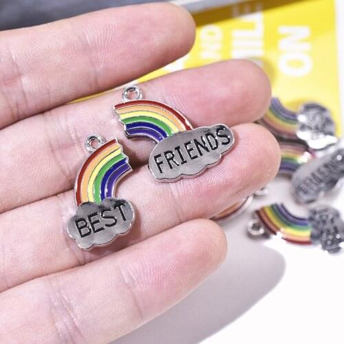 10 Pairs of New Personalized Rainbow Bridge Jewelry Set English Alphabet BEST FRIENDS Alloy Earring Pendant DIY Jewelry Material