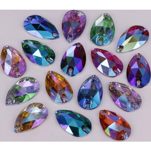 100pcs/Lot, 7*12mm, 10*14mm, 10*18mm, 17*28mm Colors AB Flat Back Resin Teardrop Sew On Stones