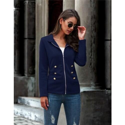 2020 New Solid Color Stand Collar Zipper Button Slim Jacket Street Fashion Casual Thin Jacket Bomber Jacket Ladies Clothing