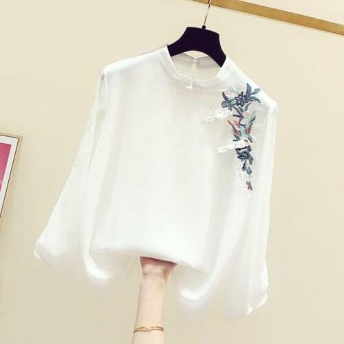 2021 Summer New Embroidery Women Blouse Solid Loose Flower Office Lady Elegant Pulls Outwear Coat Tops