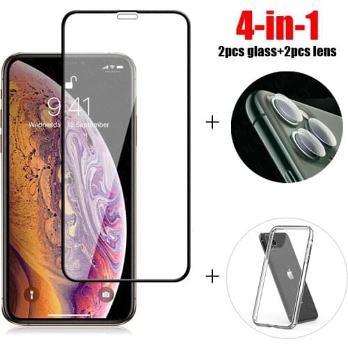 4-in-1 For Glass iPhone 12 Mini 11 Pro Max Tempered Glass SE 2020 SE2 6 7 8 Plus Phone Case Camera Lens Screen Protector Glass
