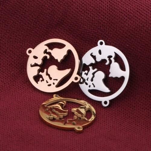 5pcs Lot Gold Stainless Steel World Map Charm Pendant Connectors DIY Earrings Jewelry Making Supplies Wholesale Bulk Items