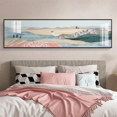 Abstract Mountain Bird Lake Canvas Art Poster Nordic Print Blue Pink Landscape Painting Modern Wall Picture for Living Room Deco