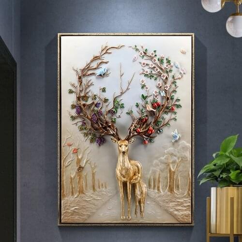 American Home Porch Decorative Painting Lucky Feng Shui 3d Embossed Aisle Mural Corridor European Oil Painting Elk