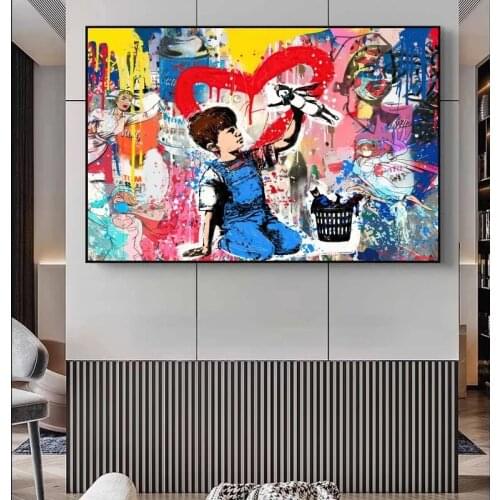 Banksy Street Art Canvas Posters and Prints Kids Peace Love Graffiti Wall Art Paintings Pictures for Modern Home Decor Cuadros