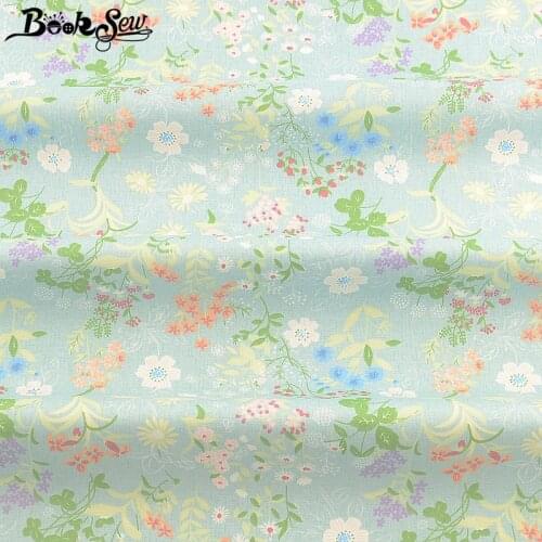 Booksew 100% Cotton Twill Printed Floral Fabric For Dolls Green Cloth Telas De Algodon Para Patchwork Sewing DIY Tecido Tela