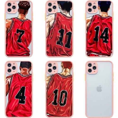 Anime Slam Dunk Phone Cases For iphone 12 11 Pro Max Mini XS 8 7 Plus X SE 2020 XR Light pink Matte Transparent Cover