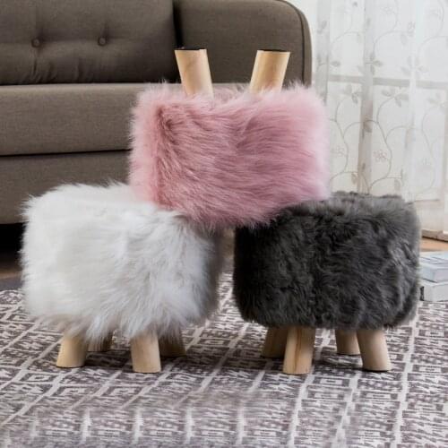Artificial Wool Plush Fabric Ottoman Cover Footrest Covers Soft Sheepskin Chair Covers Footstool Protector Covers Without Stool