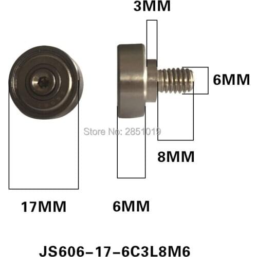 JS606-17-6C3L8M6Free Shipping 10pcs 606zz screw NTBG series Screw bearing pulley M6 stainless steel Cashbox pulley OD 17mm