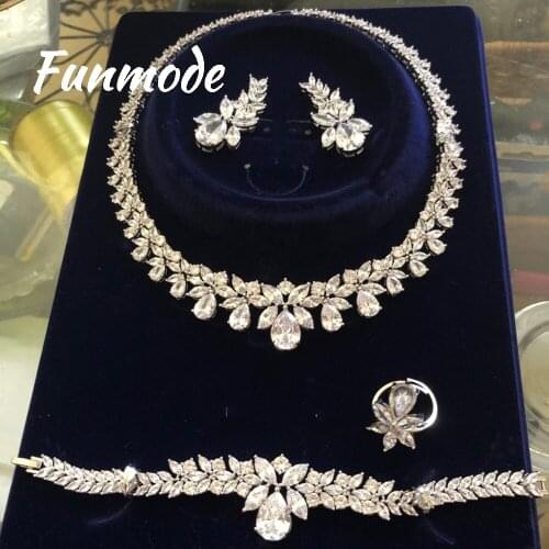 Funmode Super Sparking Brilliant AAA Cubic Zircon Water Drop Jewelry Set for Women Wedding Jewelry Sets Dress Accessories F008K